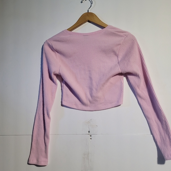 Wild Fable Pink Ribbed Long Sleeve Crop Top | Y2K Retro Minimalist - Picture 4 of 4
